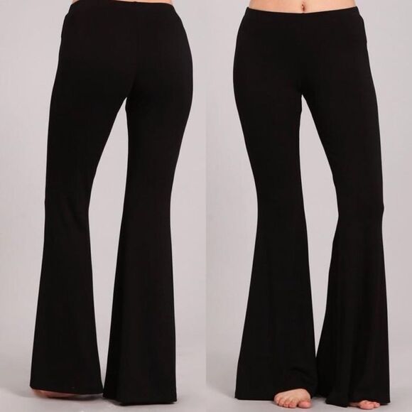 Black bell bottom flares basic lounge stretch pant - Picture 2 of 2